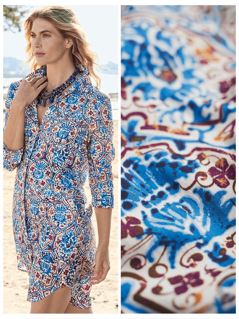 Peruvian Connection Alicante Shirt-Dress in Cornflower
